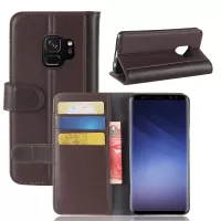 Split Leather Magnetic Wallet Phone Case with Stand for Samsung Galaxy S9 G960 - Brown