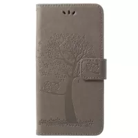 Imprint Tree Owl PU Leather Wallet Cover with Strap for Samsung Galaxy S9+ G965 - Grey
