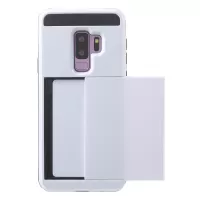 Slide Card Holder PC + TPU Hybrid Cell Phone Case for Samsung Galaxy S9 Plus G965 - White