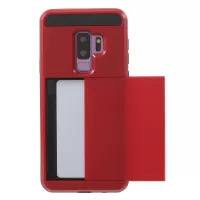 For Samsung Galaxy S9+ G965 Slide Card Holder PC + TPU Hybrid Back Cover - Red