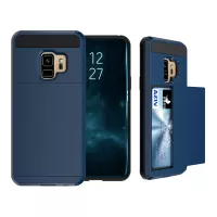 Slide Card Holder Hybrid PC + TPU Protective Cover Shell for Samsung Galaxy S9 Plus G965 - Dark Blue