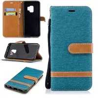 Jeans Cloth Texture PU Leather Flip Phone Cover for Samsung Galaxy S9 G960 - Green