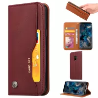 For Samsung Galaxy S9 G960 PU Leather Wallet Stand Cover Case with Card Holder - Wine Red