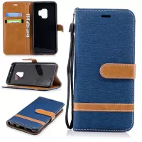 Jeans Cloth Texture Leather Card Slots Phone Case for Samsung Galaxy S9 G960 - Dark Blue