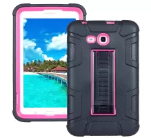 Shock Absorption PC + TPU Hybrid Case with Kickstand for Samsung Galaxy Tab 3 7.0 Lite T110 T111 - Black + Rose