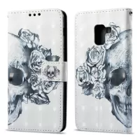 3D Pattern Printing Leather Wallet Mobile Case for Samsung Galaxy A8 (2018) - Flowered Skull
