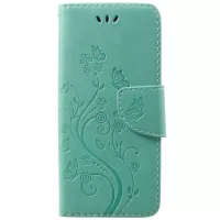 For Samsung Galaxy S9 G960 Imprint Butterfly and Flower Flip Leather Wallet Case Shell - Cyan