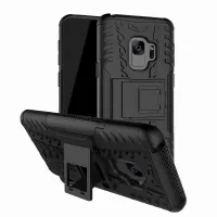 Anti-slip Tyre Pattern PC + TPU Hybrid Case with Kickstand for Samsung Galaxy S9 Plus G965 - Black