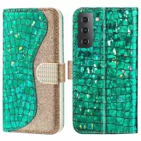 Croco Bling Series Samsung Galaxy S22+ 5G Wallet Case - Green