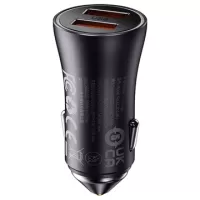 Baseus Golden Contactor Max Dual USB Fast Car Charger 60W - Dark Grey