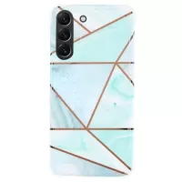 Marble Pattern Electroplated IMD Samsung Galaxy S22+ 5G TPU Case - White / Cyan