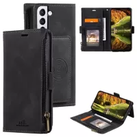 Saii Zipper Samsung Galaxy S22+ 5G Wallet Case with Strap - Black