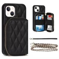 Grid Pattern iPhone 13 TPU Case with Wallet - Black
