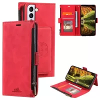Saii Zipper Samsung Galaxy S22+ 5G Wallet Case with Strap - Red