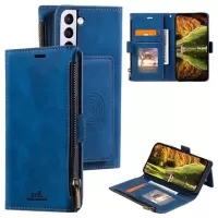 Saii Zipper Samsung Galaxy S22+ 5G Wallet Case with Strap - Blue