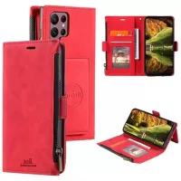 Saii Zipper Samsung Galaxy S22 Ultra 5G Wallet Case - Red