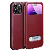 Dual View iPhone 14 Pro Max Flip Leather Case - Wine Red