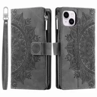Mandala Zipper iPhone 14 Plus Wallet Case - Grey