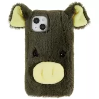 Fluffy Plush iPhone 14 Hybrid Case - Green Pig