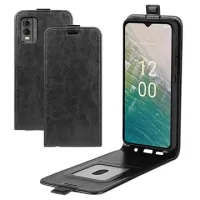 Nokia C32 Vertical Flip Case with Card Slot - Black