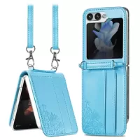 Samsung Galaxy Z Flip5 Floral Print Case with Strap - Blue