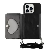 Heart Series iPhone 14 Pro Max Case with Wallet & Strap - Black