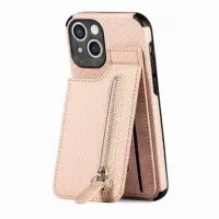 iPhone 14 Plus Case with Zipper Pocket & Stand - Carbon Fiber - Beige