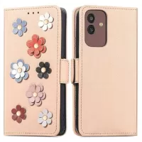 Flower Decor Series Samsung Galaxy M13 5G Wallet Case - Beige