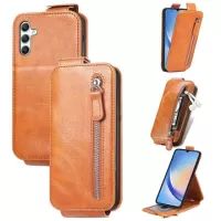 Samsung Galaxy A34 5G Zipper Pocket Vertical Flip Case - Brown