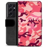 Samsung Galaxy S21 Ultra 5G Premium Wallet Case - Pink Camouflage