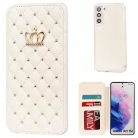 Crown Grid Pattern Samsung Galaxy S21 5G Flip Case - White