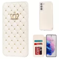 Crown Grid Pattern Samsung Galaxy S21+ 5G Flip Case - White