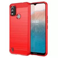 Nokia C21 Plus Brushed TPU Case - Carbon Fiber - Red