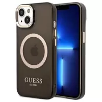 Guess Gold Outline MagSafe iPhone 14 Plus Hybrid Case - Translucent Black