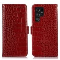 Crocodile Series Samsung Galaxy S23 Ultra 5G Wallet Leather Case with RFID - Red
