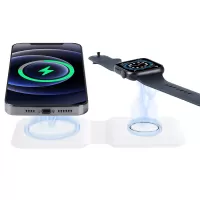 Q500 15W Portable 2-in-1 Magnetic Wireless Charger, Foldable Charging Base Dock for iPhone 12/iWatch Series - White