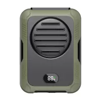 DQ223 Portable Neck Hanging Fan, 2000mAh Battery Waist-Mounted Fan, 3-Speed Wind, Emergency Power Bank, LED Display, Up to 8Hrs Runtime - Green