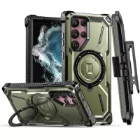 For Samsung Galaxy S22 Ultra 5G Armor Series MagSafe Magnetic Holder Phone Case with Back Clip(Army Green)