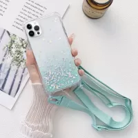 For iPhone 15 Pro Max Gradient Glitter Epoxy TPU Thickened Acrylic Phone Case with Wide Lanyard(Blue)