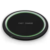 W53 Qi Wireless Charger Pad Ultra-thin Round Fast Charging Base for iPhone 12 11 XR Apple Watch - Black