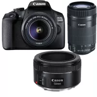 Canon EOS 2000D DSLR Camera with EF-S 18-55 mm f/3.5-5.6 III, 55-250mm and 50mm Lens - 2 Year Warranty - Next Day Delivery