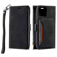 iPhone 14 Saii Zipper Wallet Case with Strap - Black