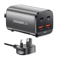 ESSAGER 67W GaN Desktop Charger, 2 USB-A + 2 Type-C, PD 3.0 QC 3.0 Fast Charging, Intelligent Charging Protection, for MacBook Samsung POPC iPhone 15 Laptop - UK Plug