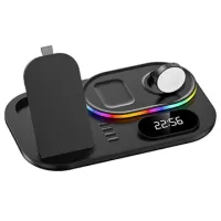 Wireless Charging Station with RGB Light and Digital Clock A06 - Black