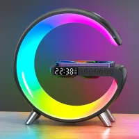 LED Night Light RGB Atmosphere Desk Lamp Smart Multifunctional Wireless Charger Alarm Clock Bluetooth Speaker APP Contro