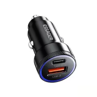 ESSAGER ES-CC11 54W 2-Port USB PD Car Charger Adapter USB-A+Type-C QC3.0 PD3.0 FCP AFC Fast Charging for iPhone 15 15Plu