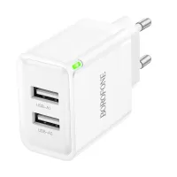 BOROFONE BN15 10.5W 2-Port USB Charger Dual USB-A Fast Charging Wall Charger Adapter EU Plug for iPhone 15 14 13 for Hua