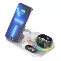 Bakeey 15W 4 in 1 Wireless Charger Fast Charging Pad Dock with Digital Clock / RBG Lights for Smart Phones for iPhone 15