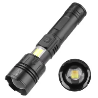 HP70+COB Red-White Strong USB Rechargeable LED Flashlight With COB Strong Zoomable Torch